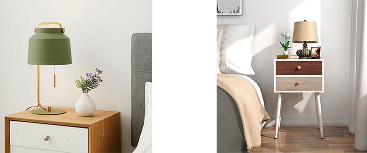Decorar la habitación con mesita de noche redonda y a juego con lámpara