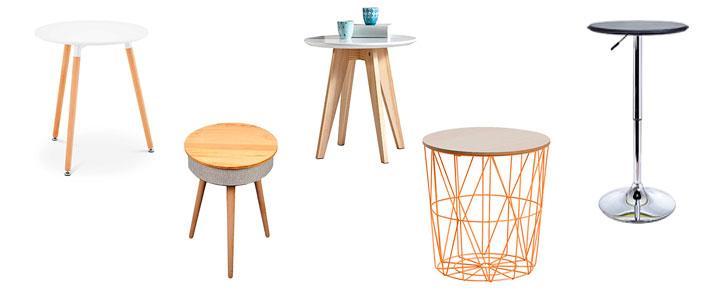 Mesas redondas pequeñas para salón, cocina, jardín, mesas auxiliares redondas pequeñas de madera, metal, cristal